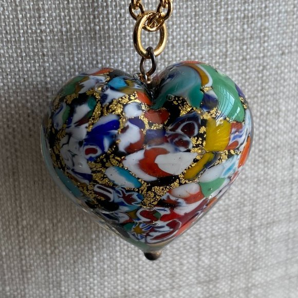 Heart Murano Glass Heart Necklace Italy New with Info Card - Picture 3 of 9